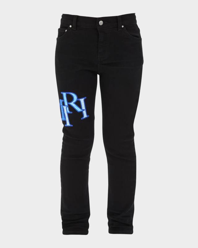 Boy's Staggered Logo-Print Jeans, Size 4-